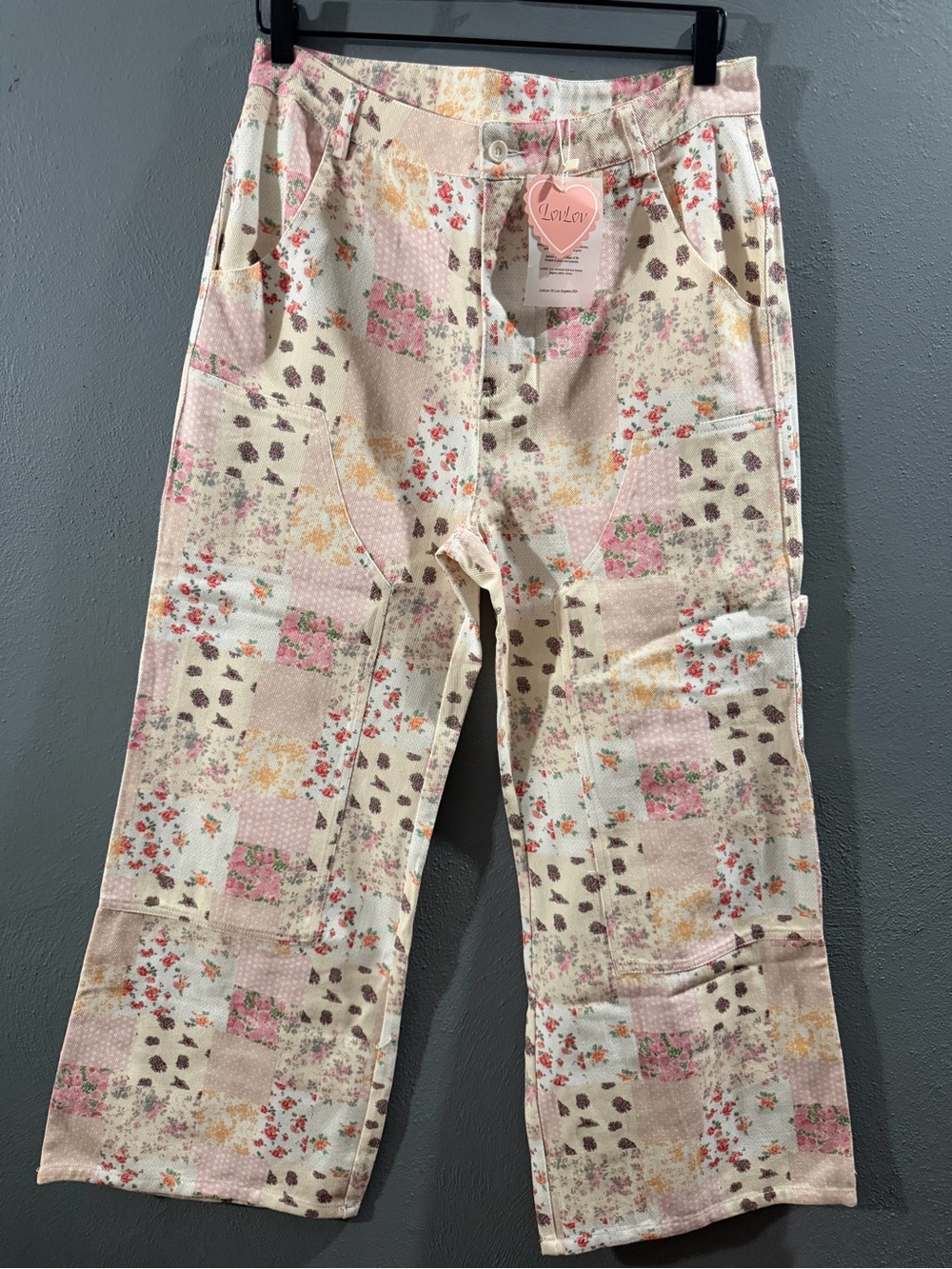 LovLov  Pink & Cream Patchwork Straight Leg Jeans